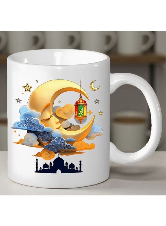 راين كوب سيراميك بنمط رمضان سعة 11 أونصة | كوب بنمط الهلال والفانوس للمشروبات الساخنة والباردة، - Image 3